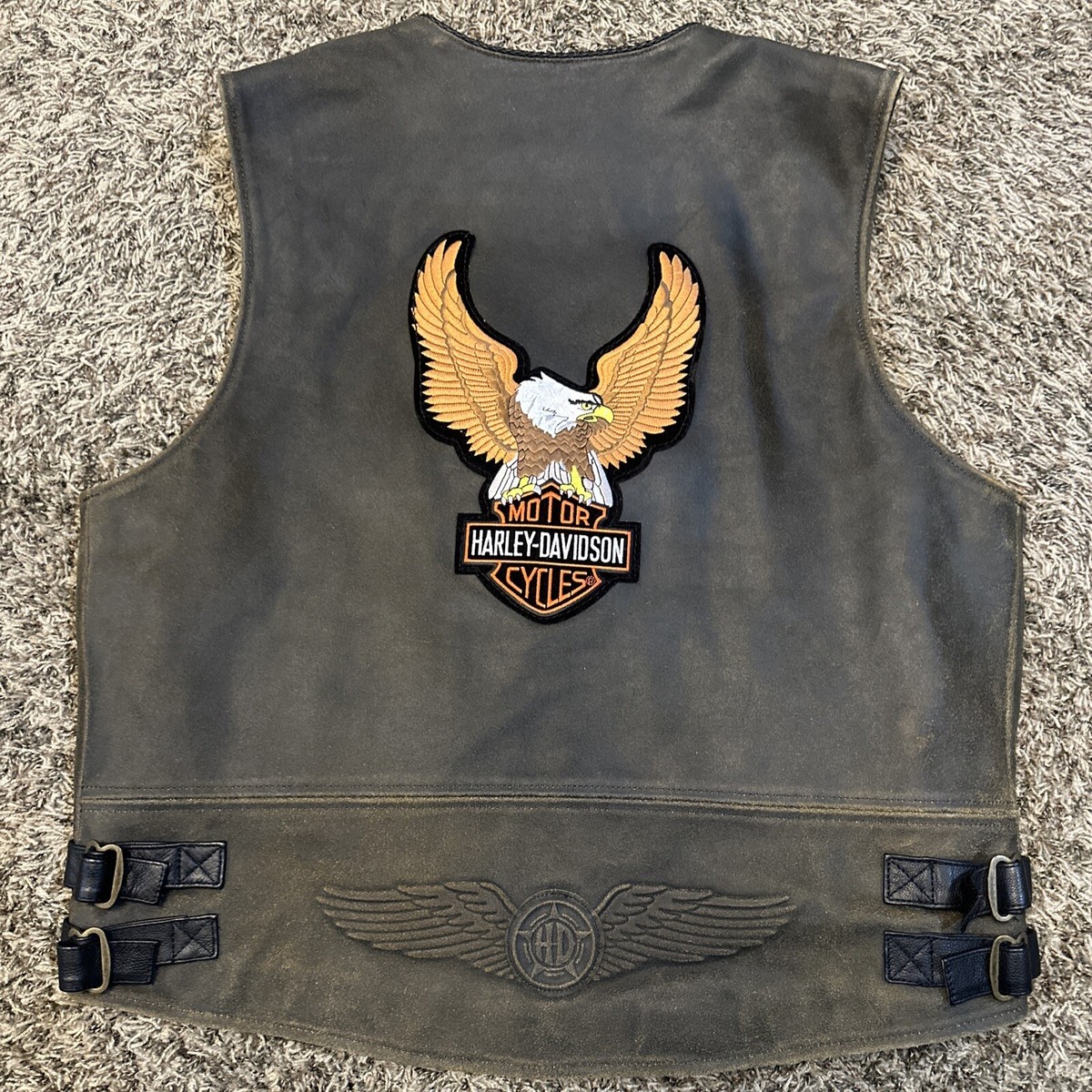 Vintage Harley Davidson Leather Vest Mens XL Billings