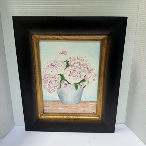 Original Painting of Peonies In Vase Signed 8.5x11.5 Framed 14.5x17.5 - Picture 6 of 11