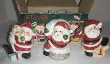 Set of 3 Vintage Artmark Santas Here Comes Santa  Porcelain 1987