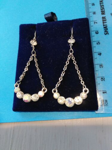 Vintage Sparkly Earrings Silver Tone with rainbow diamante Stones. - Picture 5 of 6