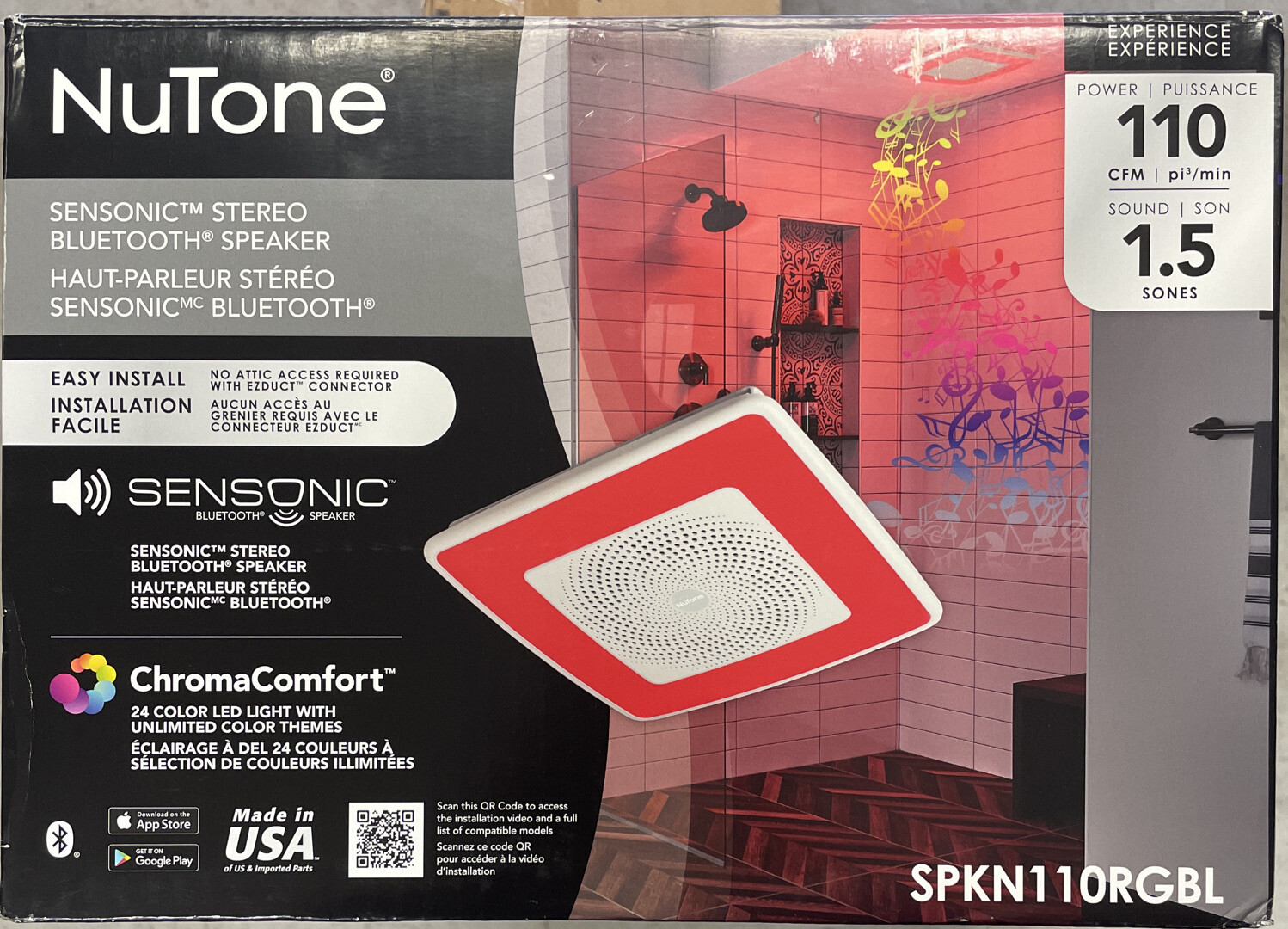 Broan-Nutone ChromaComfort Ceiling Bath Fan With Sensonic Bluetooth  SPKN110RGBL 26715266562 | eBay