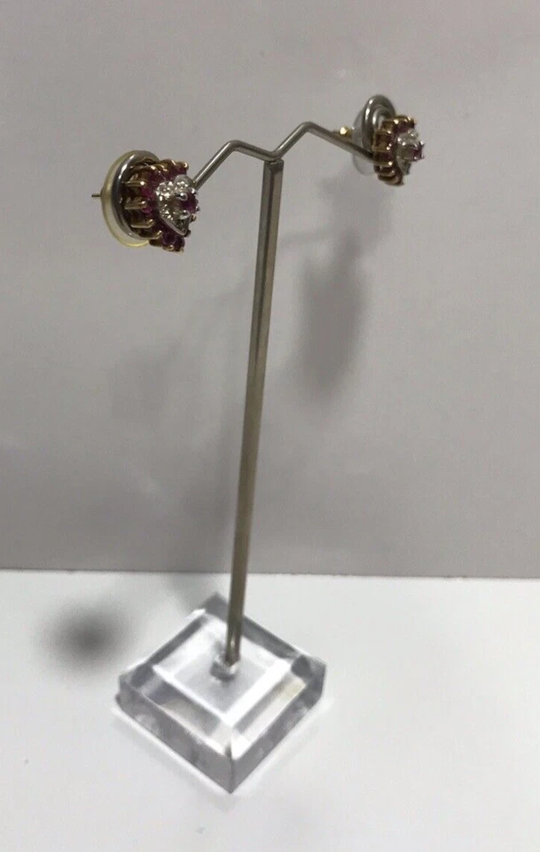 10KP Yellow White Gold Natural Ruby & Diamond Heart Stud Earrings 2.6g - Image 2 of 4
