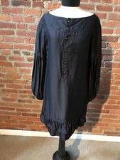 Stella McCartney Black Silk Dress Baby Doll Bell Sleeve LBD Poet Style Italy 42
