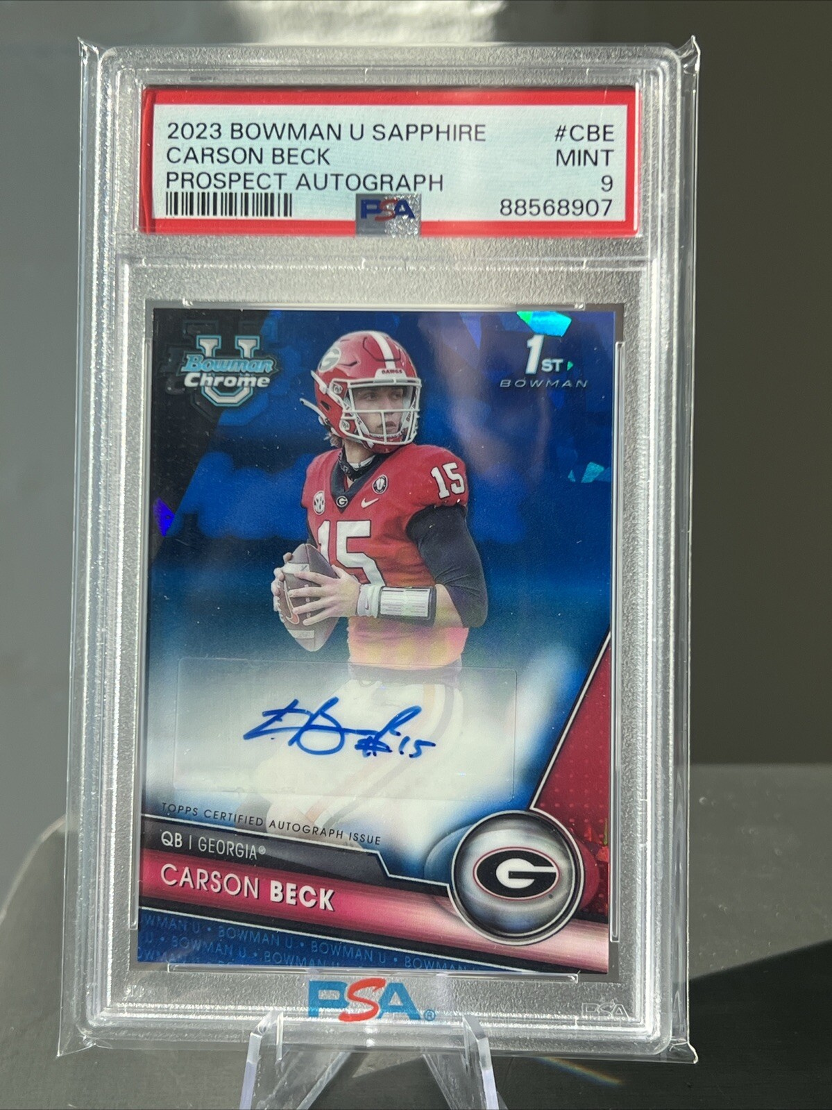 Carson Beck 2023 Bowman Univeristy Chrome Sapphire 1st Auto PSA 9 #PA-CBE 