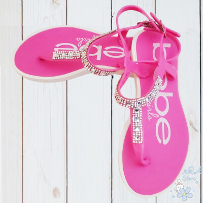 NWT BEBE AUTHENTIC GIRLS KIDS PINK RHINESTONES COMFORTABLE THONG FLATS SANDALS