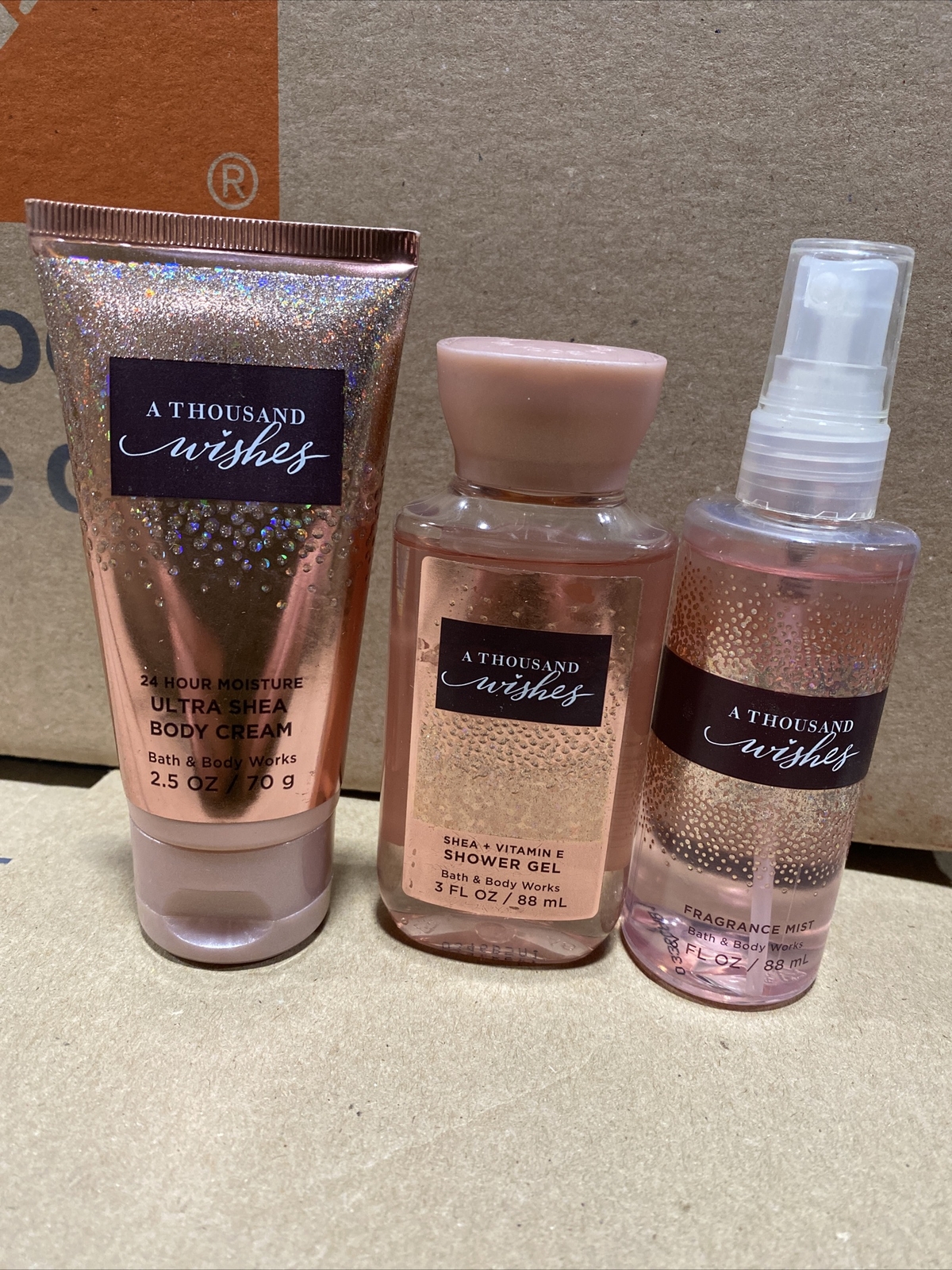 (3x) 3 PC Bath & Body Works 1000 Wishes Travel Set Mist Gel Lotion Thousand New