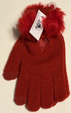 Disney Mickey Embroidered Castle Red Holiday Pom Pom Knit Tech Gloves NEW