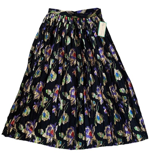 80s Vintage SZ 10 Indie Evan Picone Black Midi Skirt Pleated Georgette NEW Union