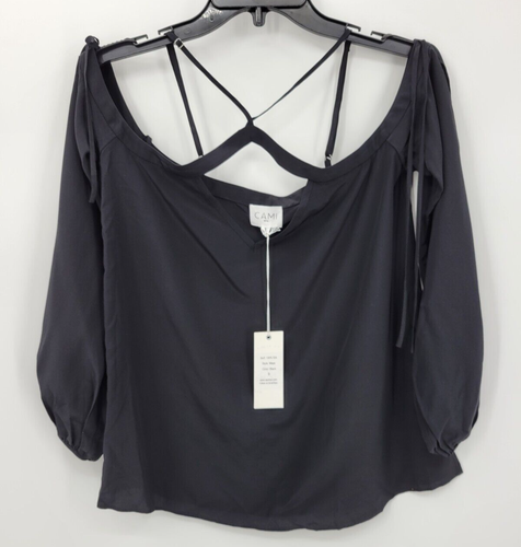 Cami NYC Top Womens Small Black Silk Strappy Off Shoulder Soft Popover Blouse