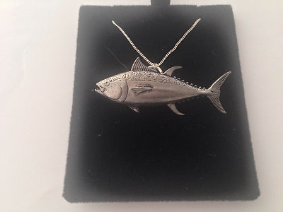 F43 Thunfisch an einer 925 Sterling Silber Halskette Handarbeit 18 Zoll Kette