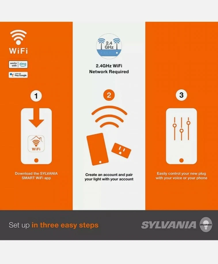 4 UNIDADES Blancas - Enchufe Inteligente SYLVANIA Wifi, Control por Voz, Compatible con Alexa Foto 3 de 4