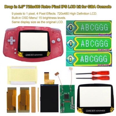 Pika lens--Drop In 3.0'' 720x480 Pixel Highbacklit IPS V5 LCD Kit+Shells For GBA
