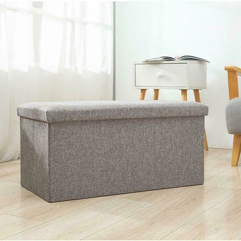 2 Seater Large Linen Folding Storage Ottoman Pouffe Seat Foot
