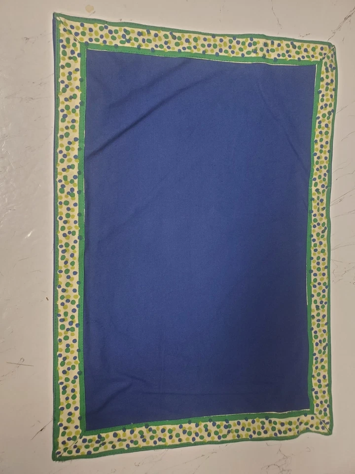 New 12pc Placemat Napkin Set 6 Mats 6 Napkins Navy Blue with Polka Dot Border - Image 4 of 4