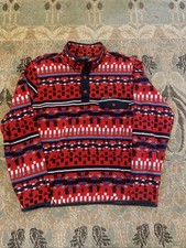 Eddie Bauer Men s XL Red Aztec Western Geometric Pullover Fleece Snap Button
