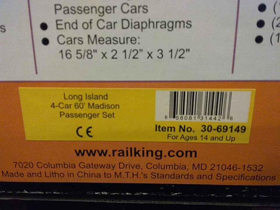 MTH RailKing 30-69149 Long Island 4-car 60' Madison Passenger Set New - Image 3 of 4