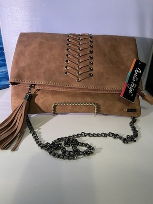 Charlie Paige Fold Over Clutch/Shoulder  Purse Brown Zip Closure NWT