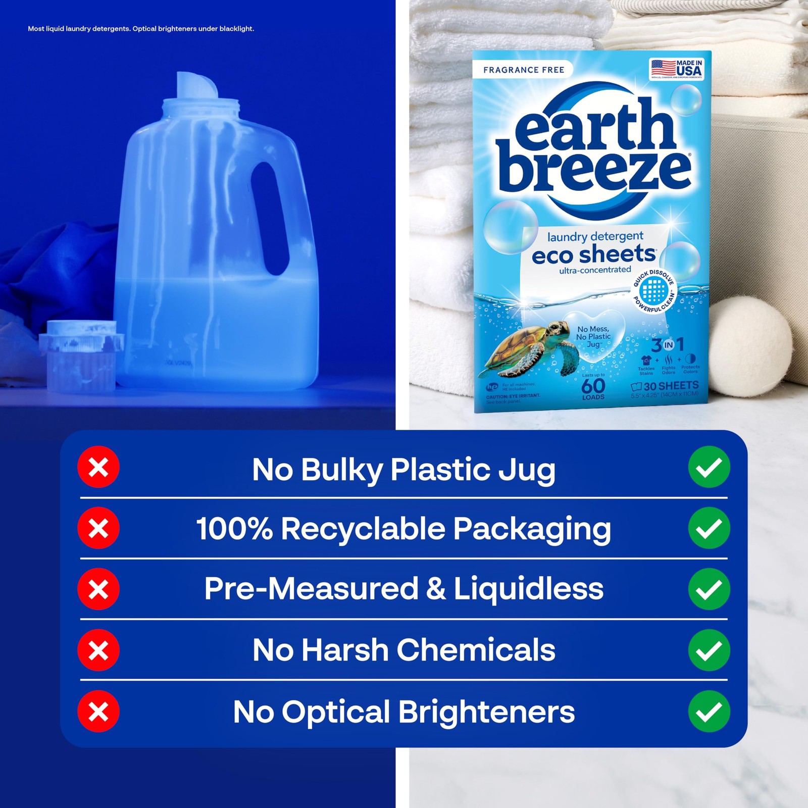 Earth Breeze Laundry Detergent Sheets Fragrance-Free - 60 Loads Eco ...