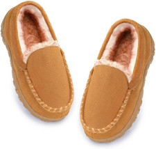Boys Girls Moccasin Memory Foam Kids House Slippers - Nonslip Indoor Outdoor