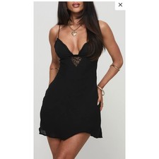 Princess Polly Black Lace Trim Mini Dress Lower Impact US 2 Sleeveless Slip