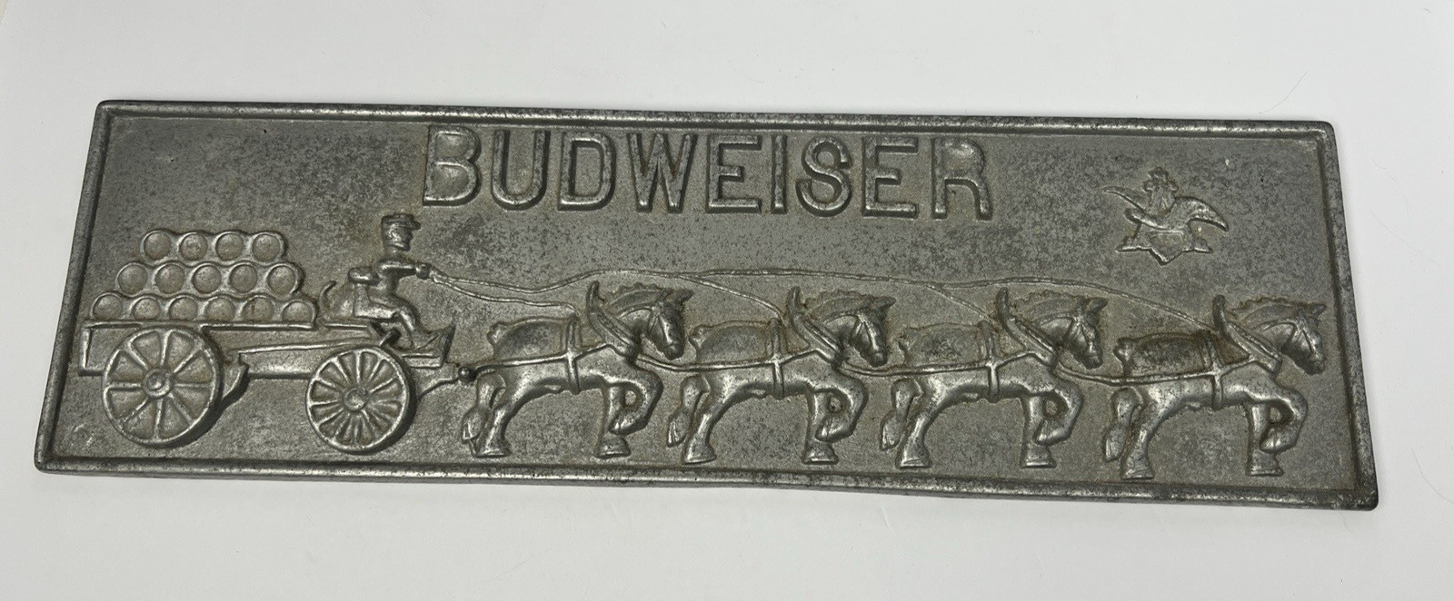 Vintage Budweiser Pewter Bar Plaque World Champion Clydesdale Team Beer wagon