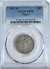 1917 D Type 1 Standing Liberty Quarter PCGS Graded VF25 Silver Coin 5708