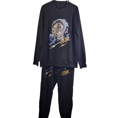 Men's 2 Piece Black Shining Star Jogger Set Size M  101625-1227