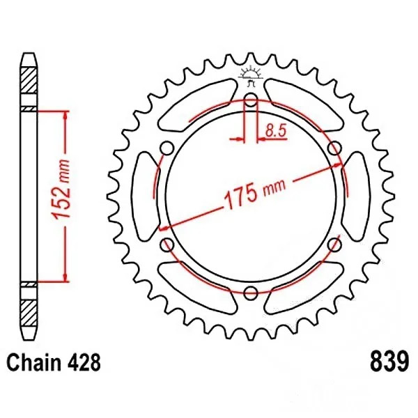 Kettenrad Stahl 57-ZäHne 428-Teilung FüR Yamaha DT 125 RH Bj. 1997-2003-image