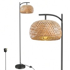 Rustic Farmhouse Floor Lamp Natural Paper Shade Foot Switch E27