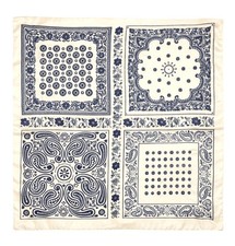 34x34 Cream Blue Paisley Western Wild Rag Scarf