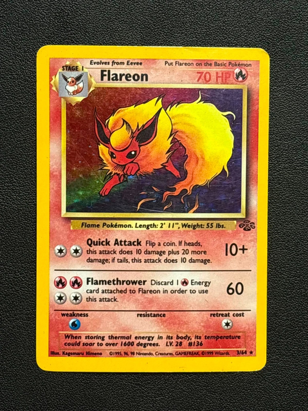 Flareon Jungle WOTC 3/64 Holo Rare Unlimited English 1999 Pokemon Card MP