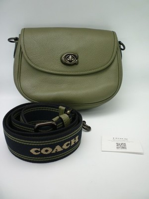 Coach Willow Pebbled Leather Saddle Schultertasche Grün CA094 Neu 100% Original
