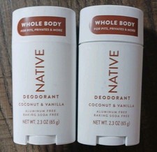 2 Pack Native Whole Body Deodorant Coconut  Vanilla Aluminum Free 2.3 Oz NEW