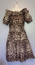 Dolce & Gabbana Leopard Animal Print Ruffled Off The Shoulder Dress Size 48