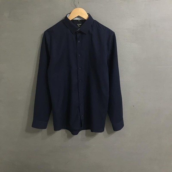 Men Olymp Shirt Navy Cotton L #M6Y7