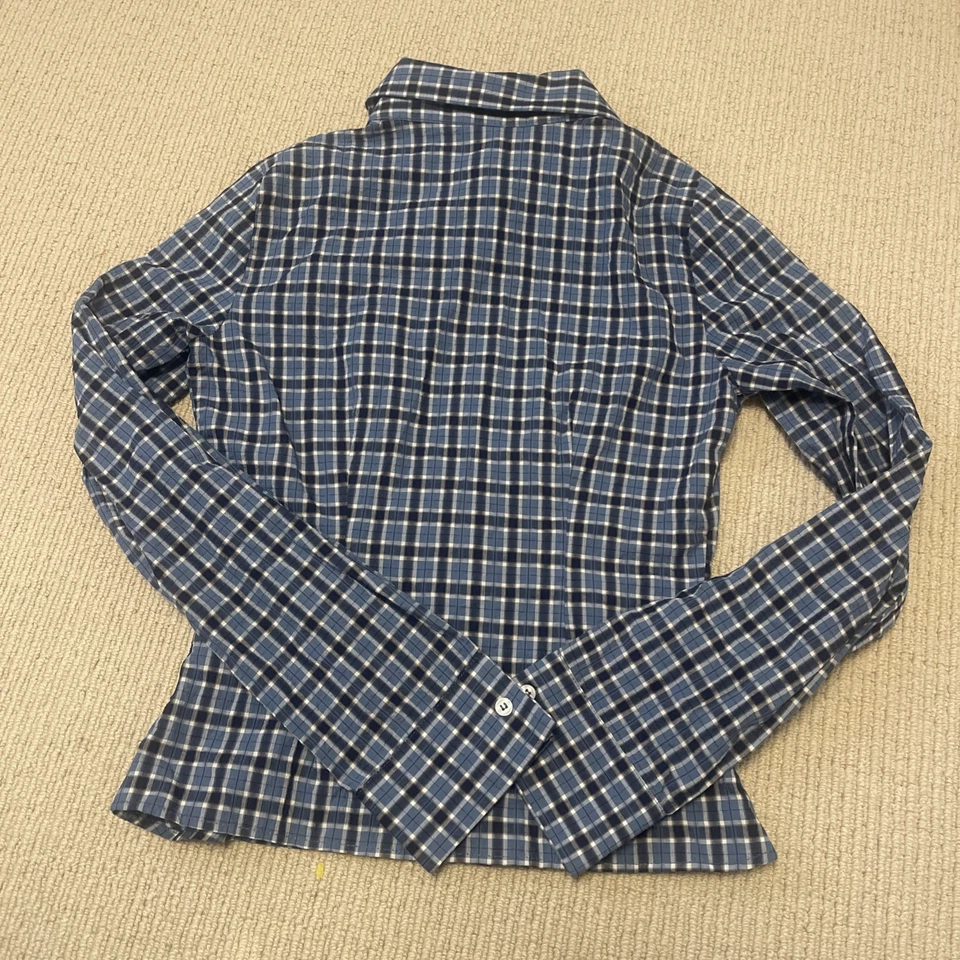 Zara Womens Fitted Check Button Down Shirt Size S Blue Black - Image 4 of 4
