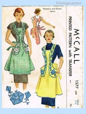 McCalls 1577: 1950s Lovely Misses Flared Apron Sz 32-34 B Vintage Sewing Pattern