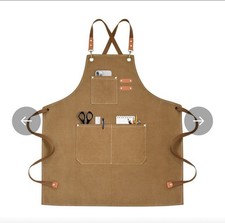 OUNLEN Grey Chef Apron for Men Women Canvas Aprons with 3 Pockets Cross Back