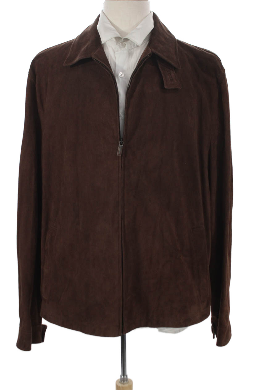 Ermenegildo Zegna Mens Brown Leather Bomber Jacket Zip Size 2XLFree Shipping in US $100+ Orders | $6.95 Orders Below
