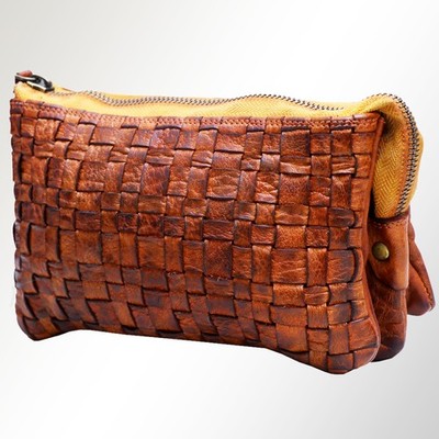 AD American Darling Women's Premium Handwoven Genuine Leather Cosmetic Pouch