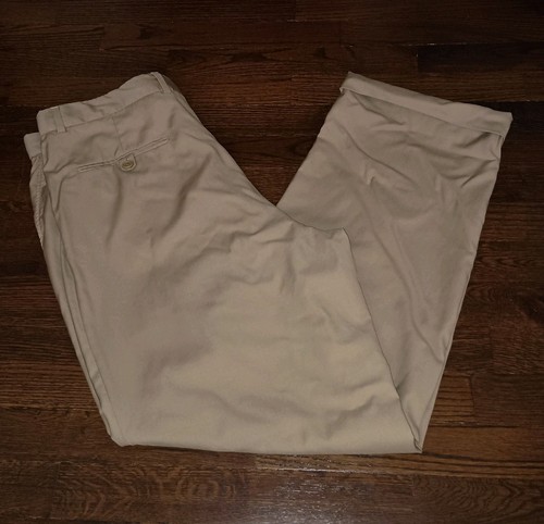 Hickey Freeman Anzughose Herren 35x31 Plissee beige khaki Hose gefüttert