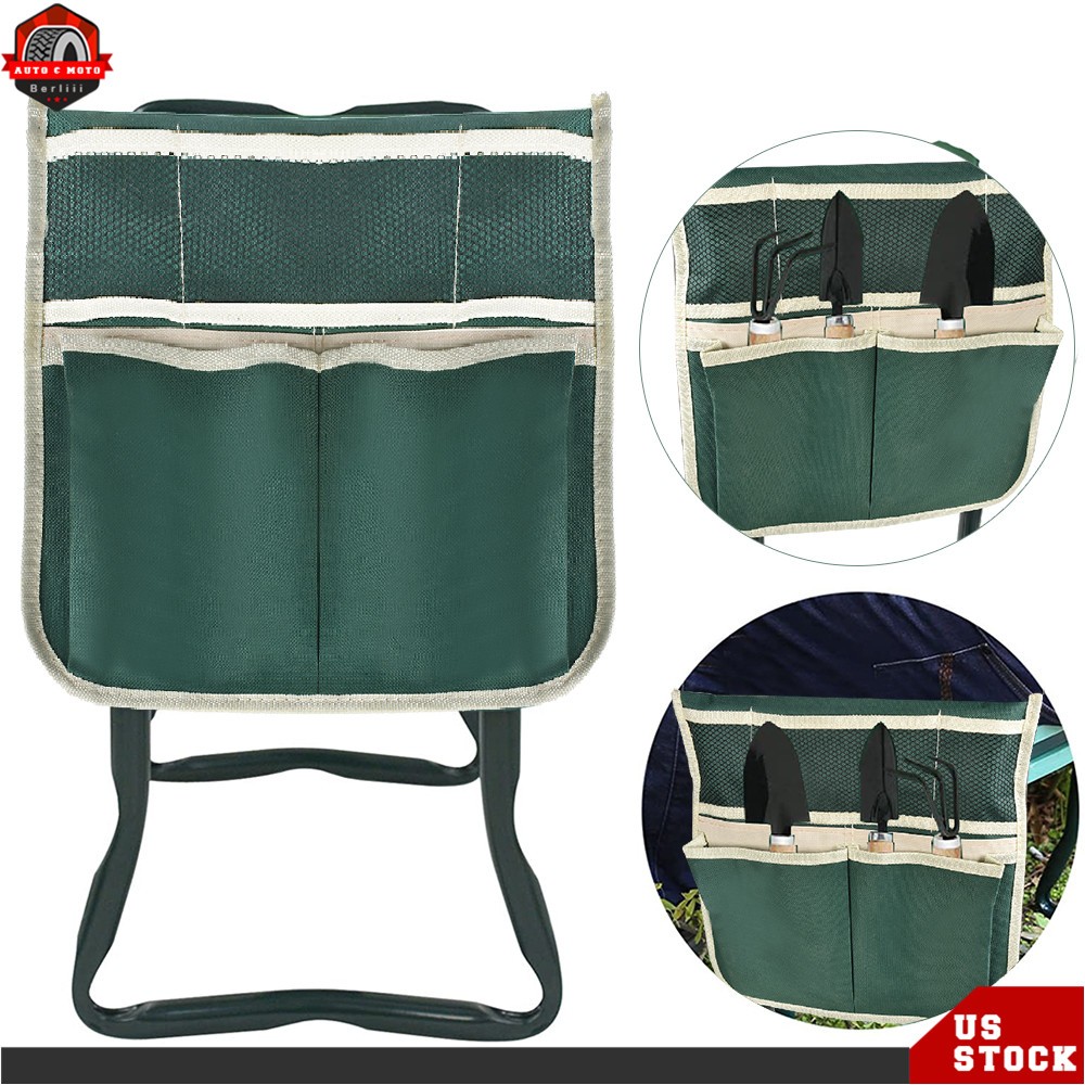 Outdoor Folding Kneeler Garden Kneeling Bench Soft Pad Seat With Stool Pouch