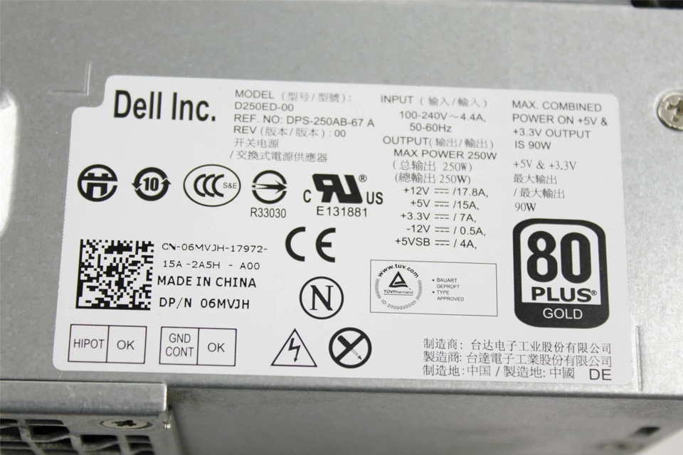 Dell Optiplex 3010 7010 9010 990 390 DPS-250AB-67 250W Power Supply 6MVJH 06MVJH - Image 2 of 3