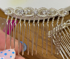 Vintage Pair Rhinestone Hair Combs Silver Tone BEAUTIFUL