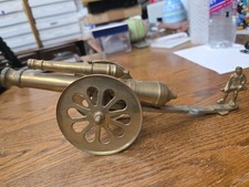 Vintage Brass Cannon Dbl Barrel w Army Man 7" Large Cannon 11" Overall Patina