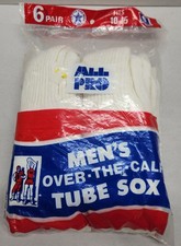 ALL PRO Vintage 80s white Tube Socks 6Pk Long Over The Calf made USA Men 10-15