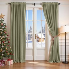 Velvet Blackout Curtains Green 90 52"W x 90"L Pack of 2 Unlined Olive Sage