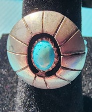 Vintage Navajo Turquoise Sterling Silver Ring, Size 5 1/4, Signed