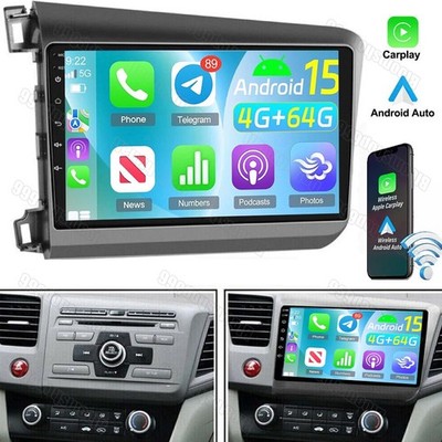 Apple Carplay Car Stereo Radio Android 15.0 For 2012-2015 Honda Civic FM GPS 64G