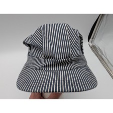 Vintage Hickory Stripe Engineer Cap Blue White Denim Snapback Hat Made in USA